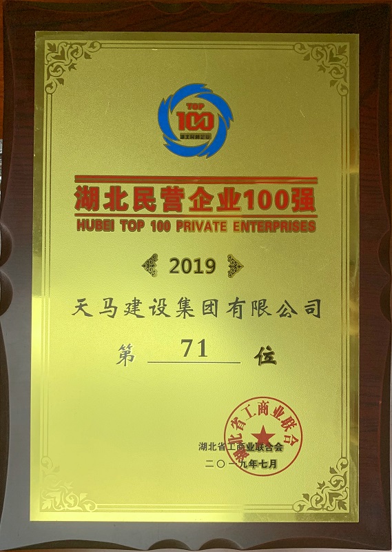 【喜报】天马建设集团蝉联2019湖北民营企业百强 排名上升4位